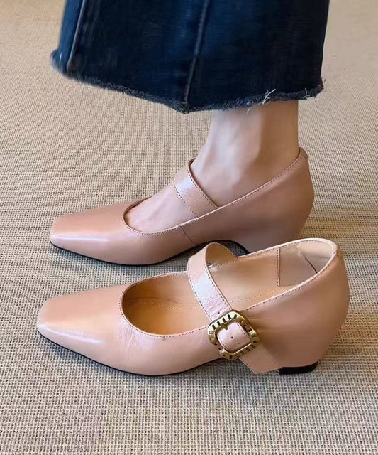 Apricot High Heels Chunky Faux Leather Handmade High Heels