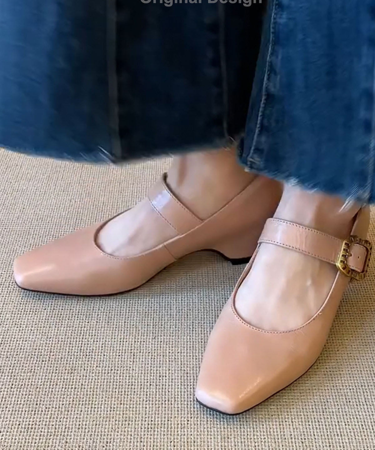 Apricot High Heels Chunky Faux Leather Handmade High Heels