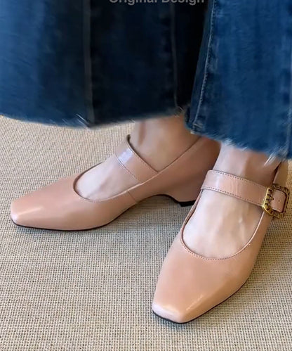 Apricot High Heels Chunky Faux Leather Handmade High Heels