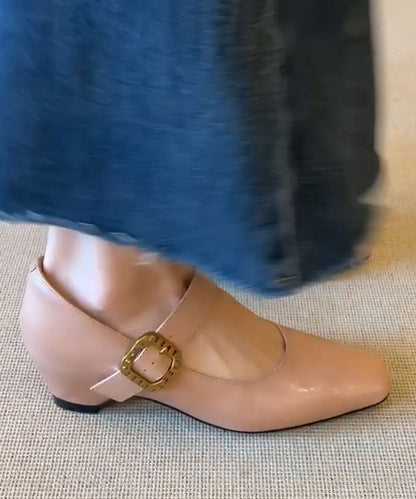Apricot High Heels Chunky Faux Leather Handmade High Heels