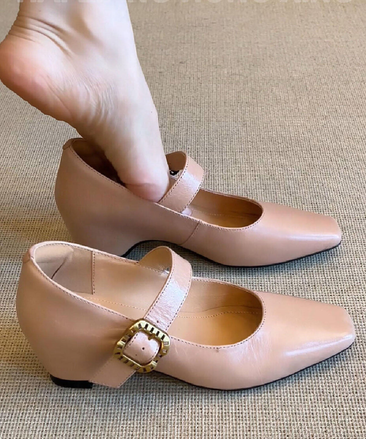 Apricot High Heels Chunky Faux Leather Handmade High Heels