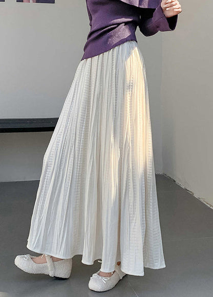 Apricot High Waist Solid Silk Velvet Wrinkled Maxi Skirts