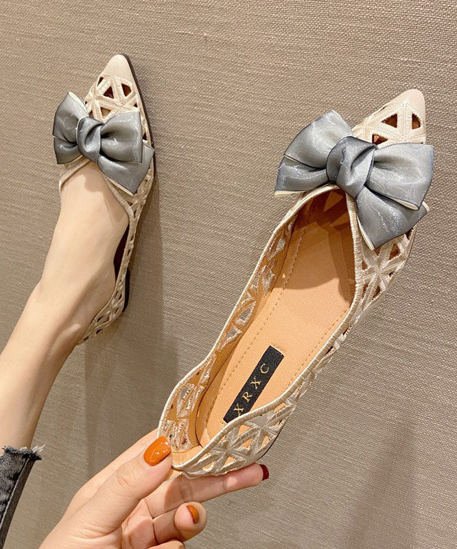 Apricot Hollow Out Flat Shoes Cotton Fabric 2026 Splicing Bow