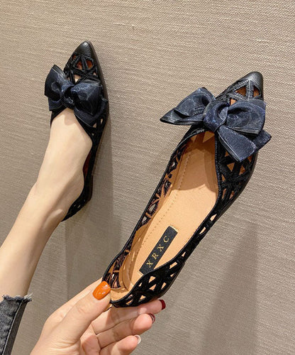 Apricot Hollow Out Flat Shoes Cotton Fabric 2026 Splicing Bow