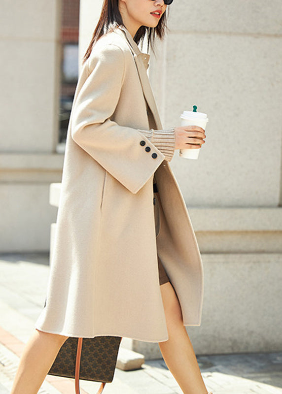Apricot Notched Solid Wool Maxi Coat Fall