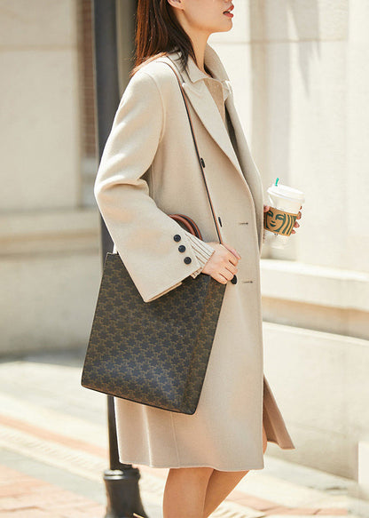 Apricot Notched Solid Wool Maxi Coat Fall