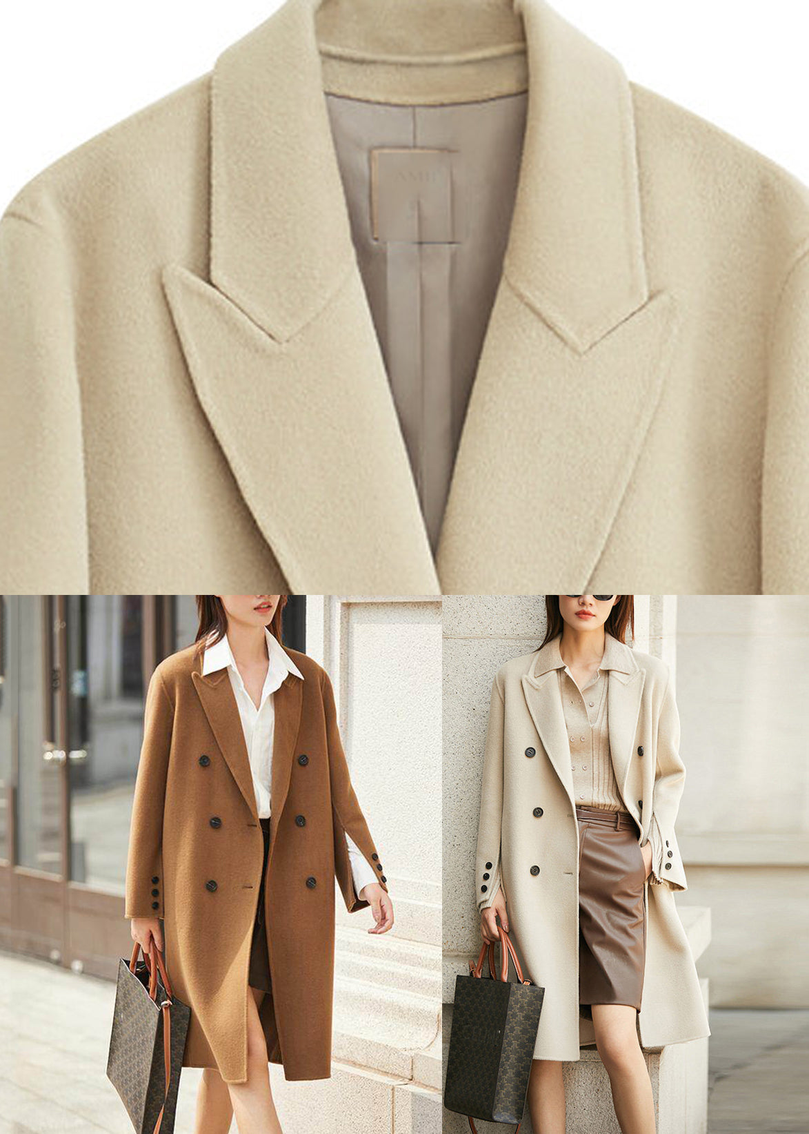 Apricot Notched Solid Wool Maxi Coat Fall
