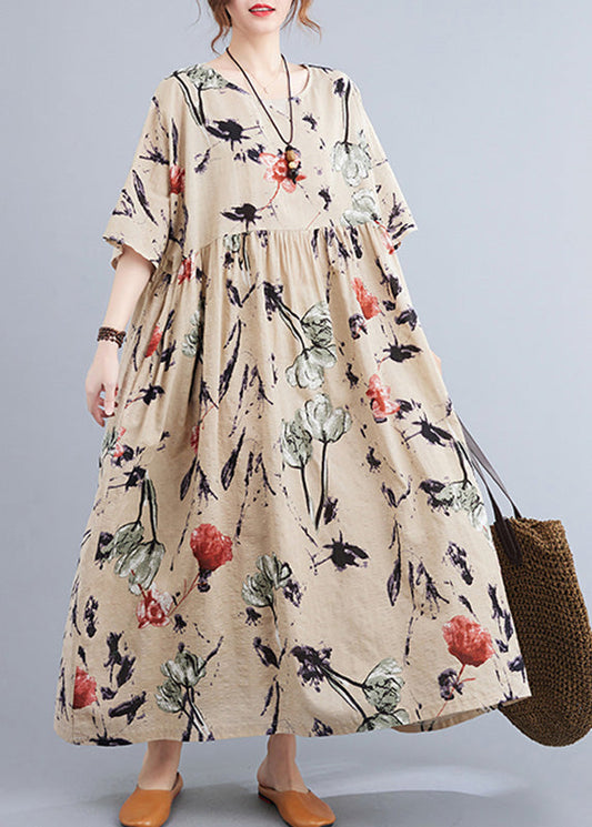 Apricot O-Neck Patchwork Party Maxi Dress Summer