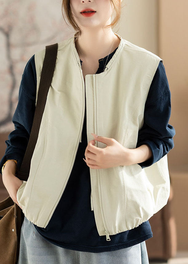 Apricot O-Neck Patchwork Waistcoat Sleeveless
