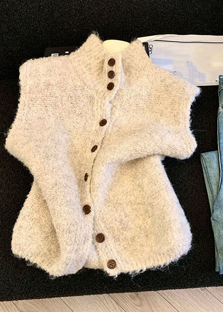 Apricot Patchwork Button Solid Cotton Knit Trench Winter