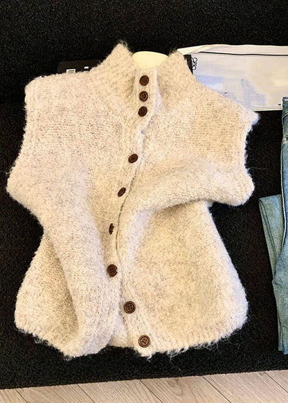 Apricot Patchwork Button Solid Cotton Knit Trench Winter