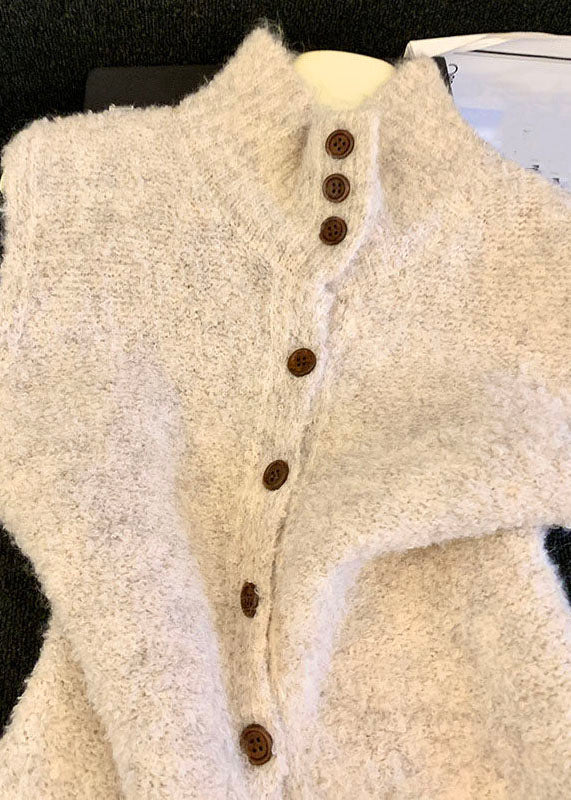 Apricot Patchwork Button Solid Cotton Knit Trench Winter