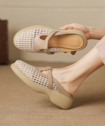 Apricot Platform Sheepskin Elegant Splicing Slide Sandals