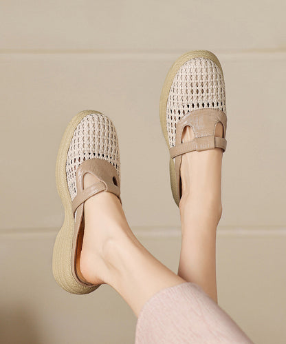 Apricot Platform Sheepskin Elegant Splicing Slide Sandals