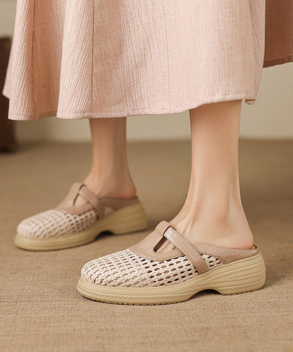 Apricot Platform Sheepskin Elegant Splicing Slide Sandals