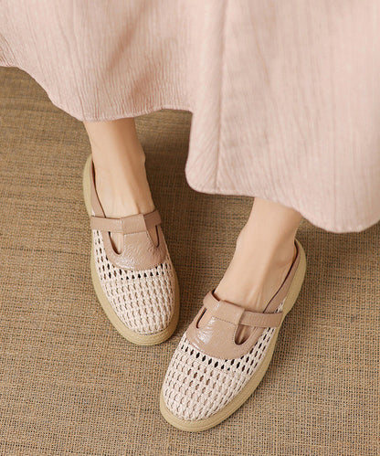 Apricot Platform Sheepskin Elegant Splicing Slide Sandals