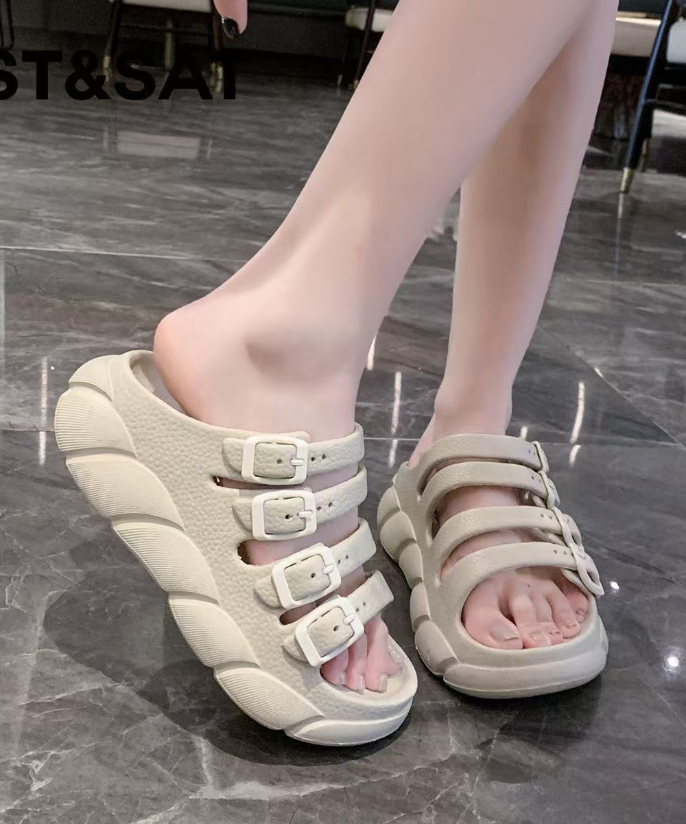 Apricot Platform Women Splicing Slide Sandals Peep Toe