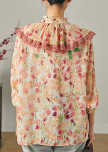 Load image into Gallery viewer, Apricot Print Chiffon Top Double-layer Wrinkled Summer
