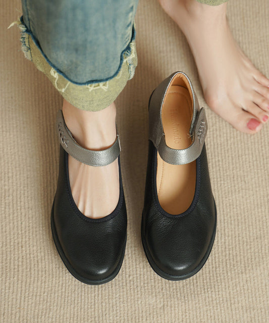 Apricot Sheepskin Splicing Chunky Heels Shoes Buckle Strap