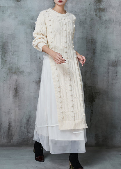 Apricot Silm Fit Knit Long Dress Two Pieces Set Side Open Spring