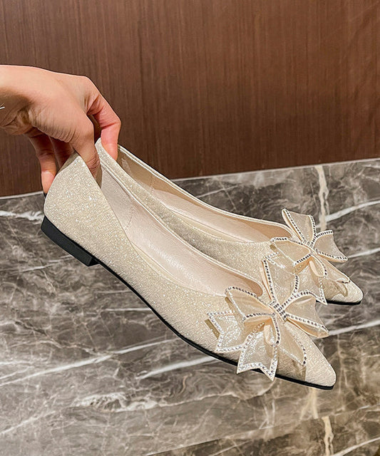 Apricot Suede Women Splicing Bow Flat Feet Shoes