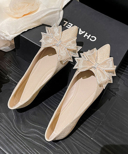 Apricot Suede Women Splicing Bow Flat Feet Shoes