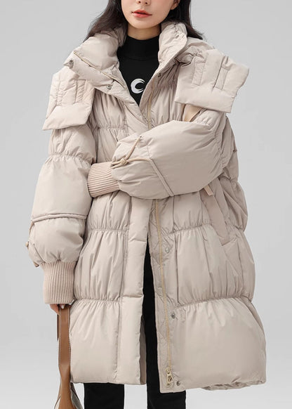 Apricot Thick Duck Down Down Coat Hooded Oversized Winter