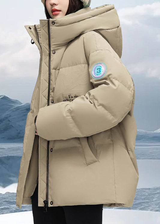 Apricot Thick Duck Down Puffer Coat Oversized Letter Winter