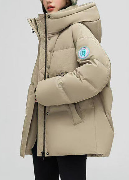 Apricot Thick Duck Down Puffer Coat Oversized Letter Winter