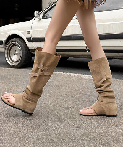 Apricot Wedge Suede Stylish Splicing Suede Peep Toe Boots