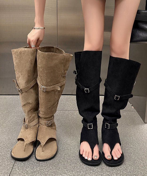 Apricot Wedge Suede Stylish Splicing Suede Peep Toe Boots