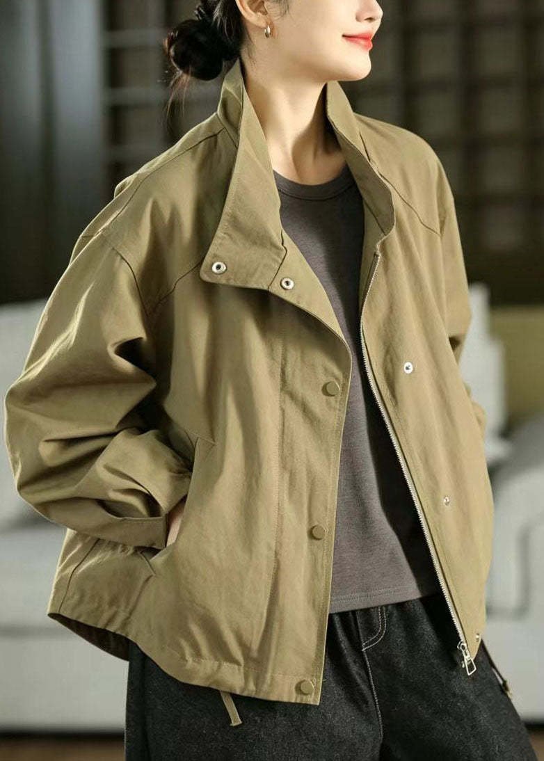 Army Green Cotton Trench Oversized Stand Collar Fall