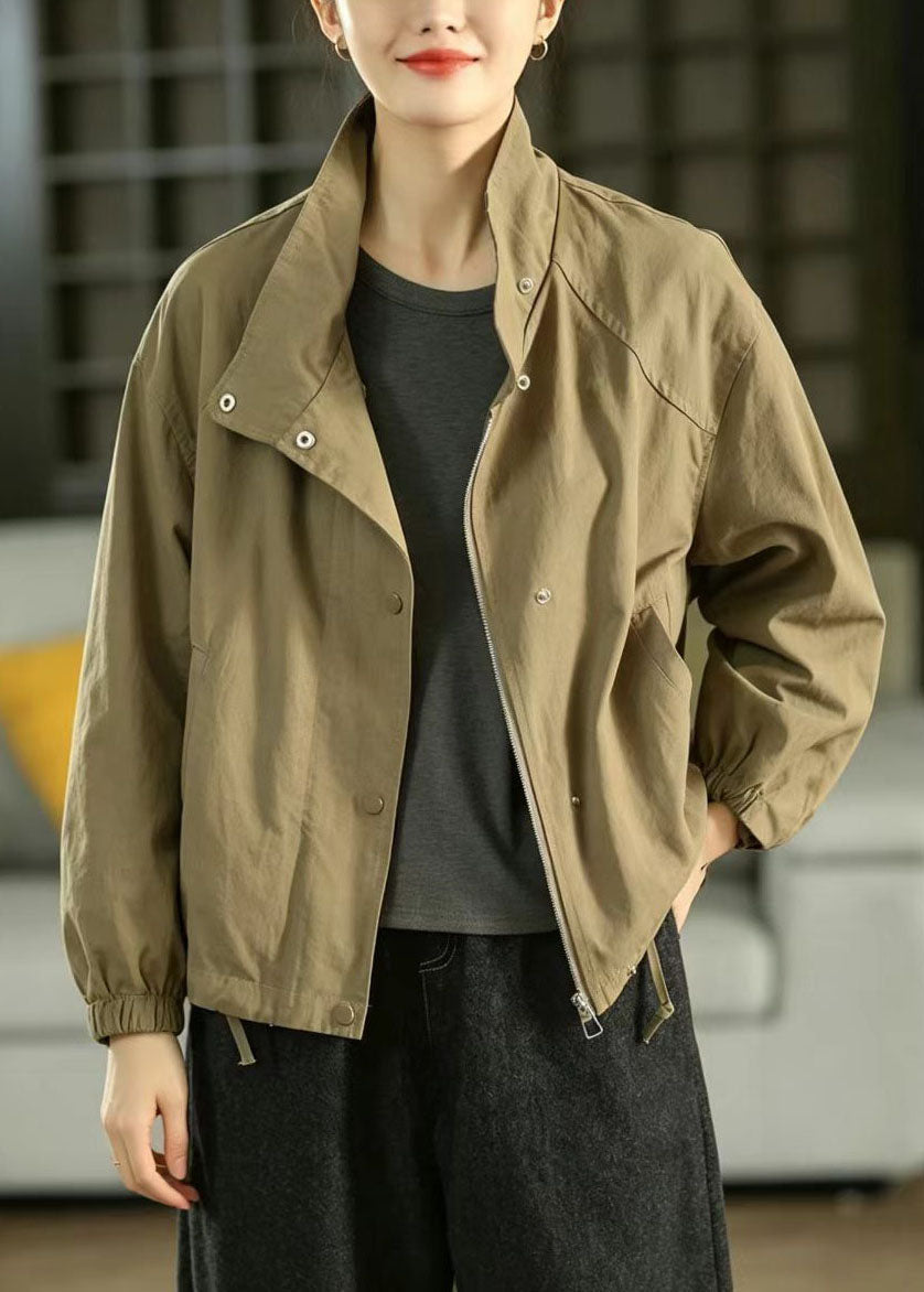 Army Green Cotton Trench Oversized Stand Collar Fall