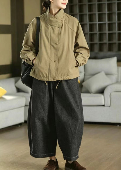 Army Green Cotton Trench Oversized Stand Collar Fall