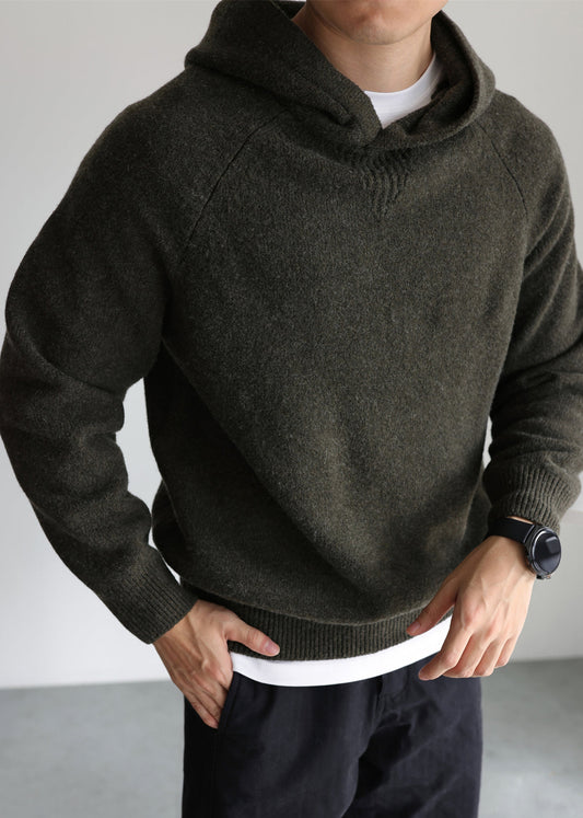 Army Green Cozy Woolen Winter Men Sweater Tops Hooded