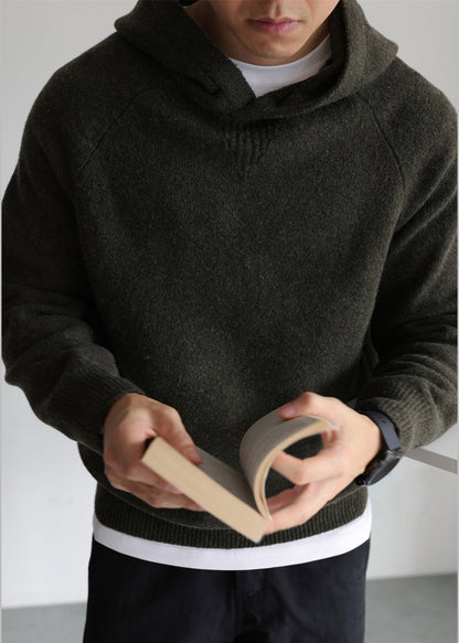 Army Green Cozy Woolen Winter Men Sweater Tops Hooded