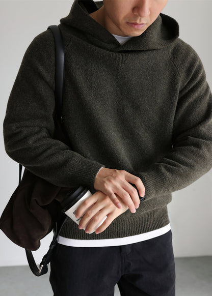 Army Green Cozy Woolen Winter Men Sweater Tops Hooded