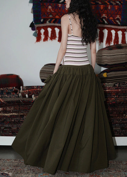 Army Green Pockets Patchwork Cotton Spaghetti Strap Dress V Neck Summer