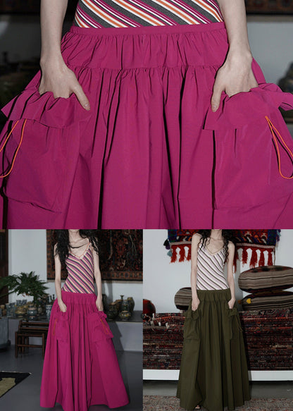 Army Green Pockets Patchwork Cotton Spaghetti Strap Dress V Neck Summer