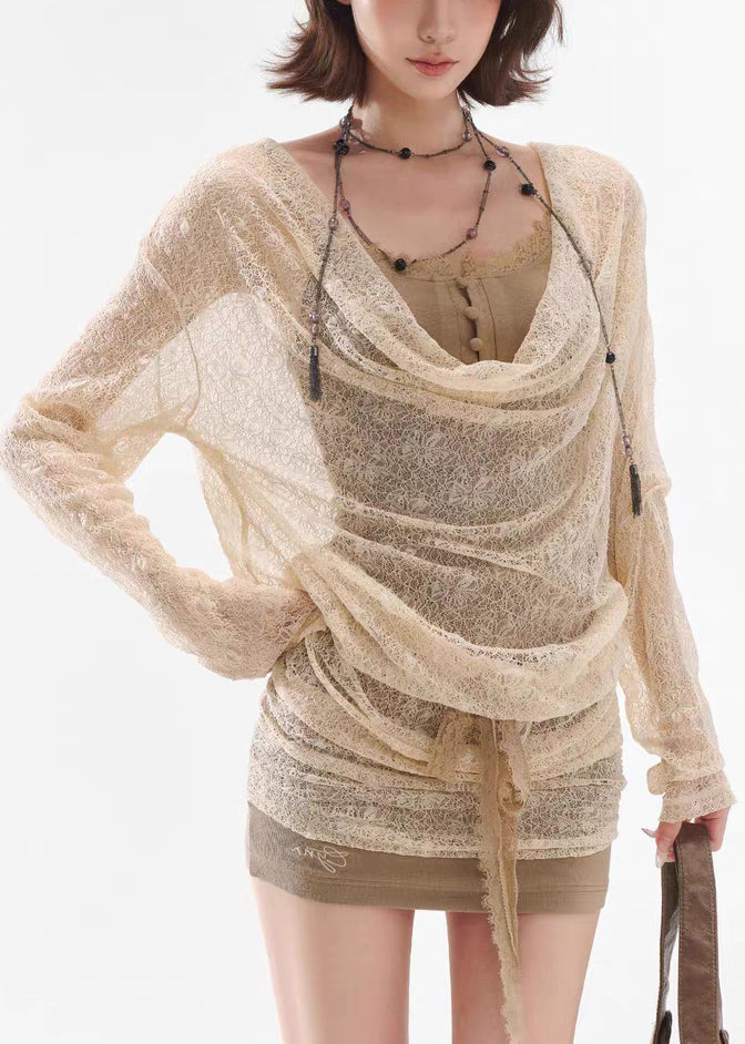 Art Apricot Lace Up False Two Pieces Lace Mini Dresses