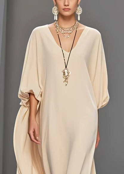 Art Apricot Oversized Draping Chiffon Dress Lantern Sleeve