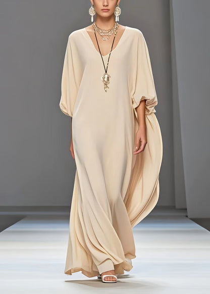 Art Apricot Oversized Draping Chiffon Dress Lantern Sleeve