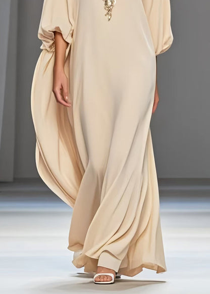 Art Apricot Oversized Draping Chiffon Dress Lantern Sleeve