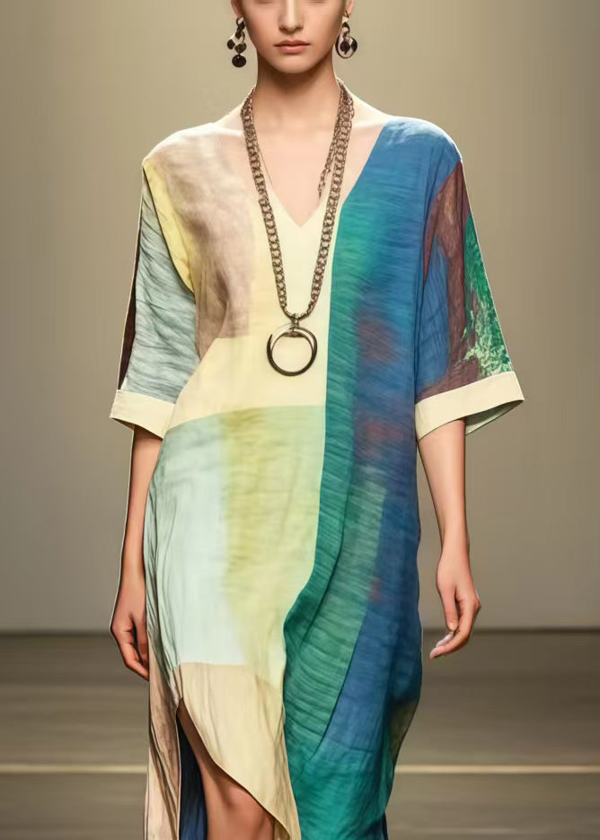 Art Asymmetrical Design Tie Dye Cotton Dress Summer