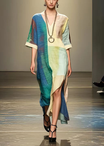 Art Asymmetrical Design Tie Dye Cotton Dress Summer