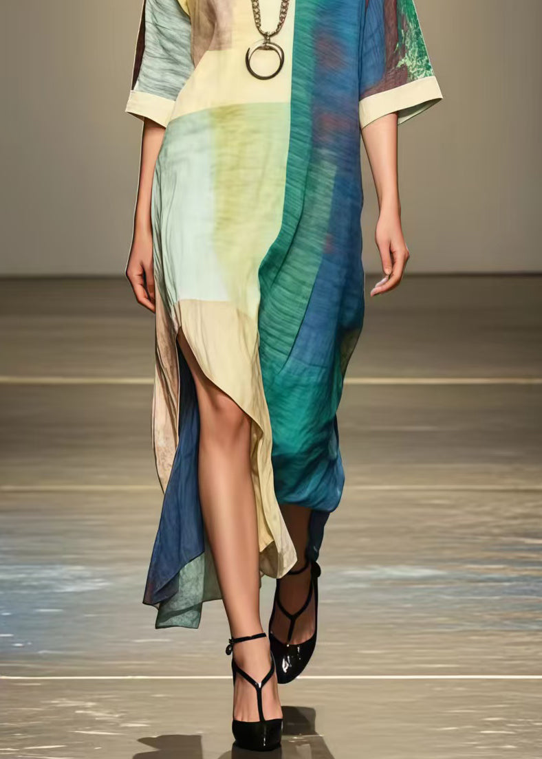 Art Asymmetrical Design Tie Dye Cotton Dress Summer