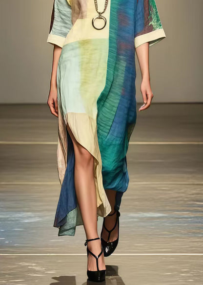 Art Asymmetrical Design Tie Dye Cotton Dress Summer