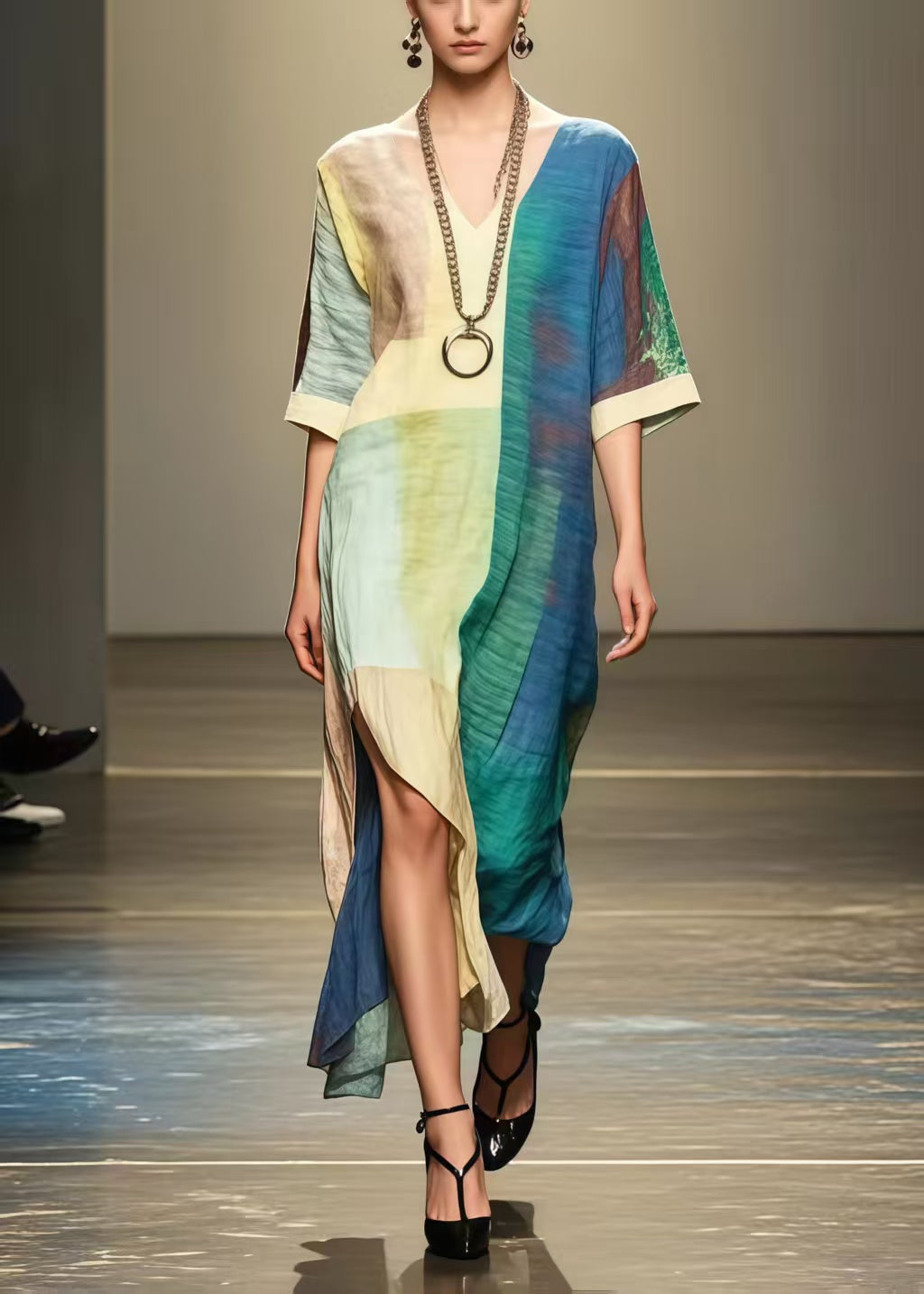 Art Asymmetrical Design Tie Dye Cotton Dress Summer