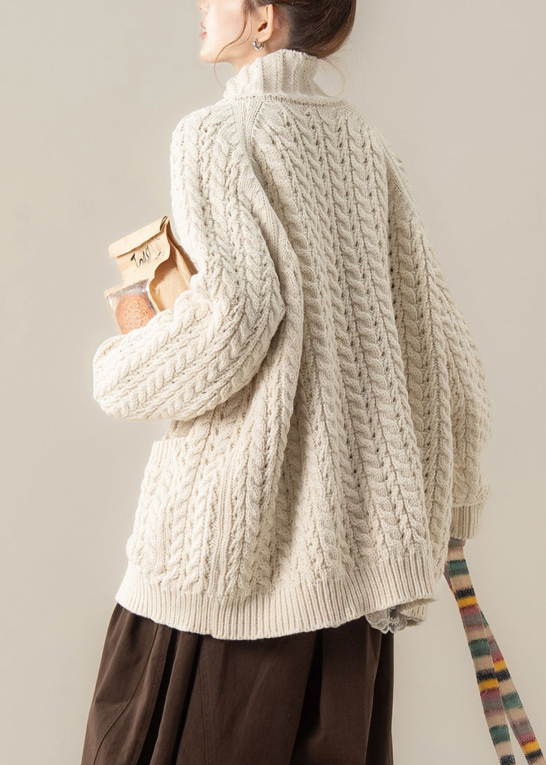 Art Beige Button Pockets Cozy Knit Coats Winter