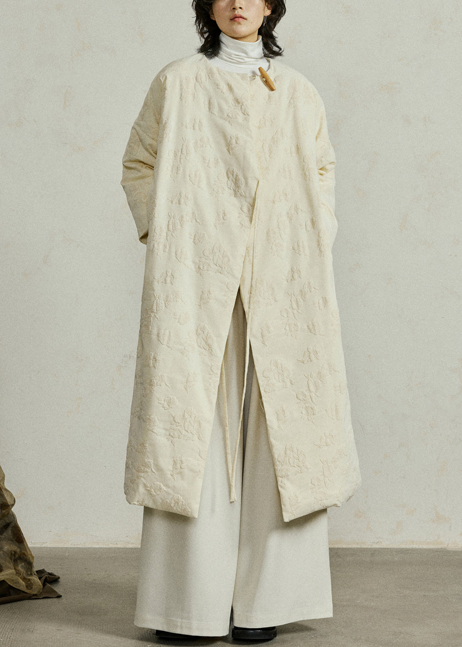 Art Beige O-Neck Lace Up Pockets Duck Down Coat Winter